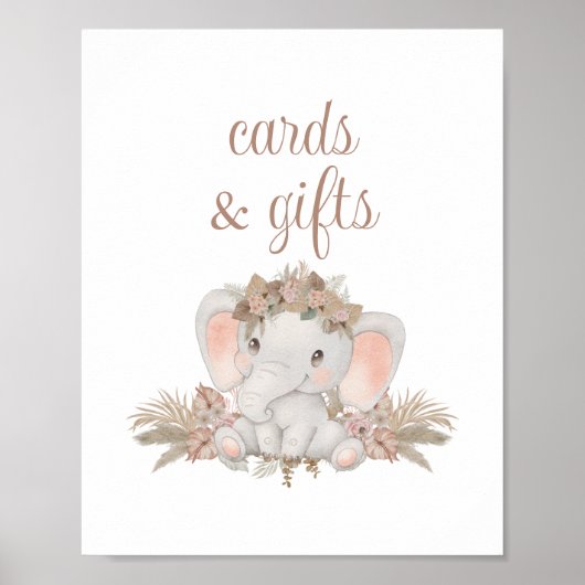 Boho Schattige Olifant Baby shower Kaarten en gesc Poster (Voorkant)