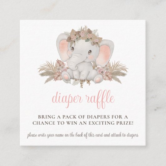 Boho Schattige Olifant Baby shower Luier Raffle Informatiekaartje (Voorkant)