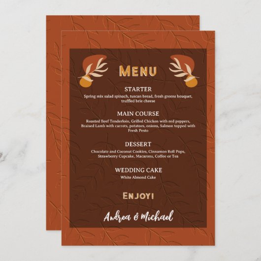 Boho Schattige terracotta roest verbrand Sinaasap Menu (Voorkant / Achterkant)