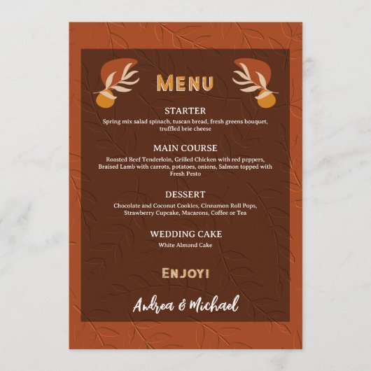 Boho Schattige  terracotta roest verbrand Sinaasap Menu (Voorkant)