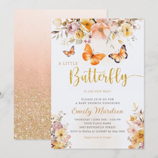 Boho Schattige Vlinder Wildflower Meisje Baby show Kaart (Voorkant / Achterkant)