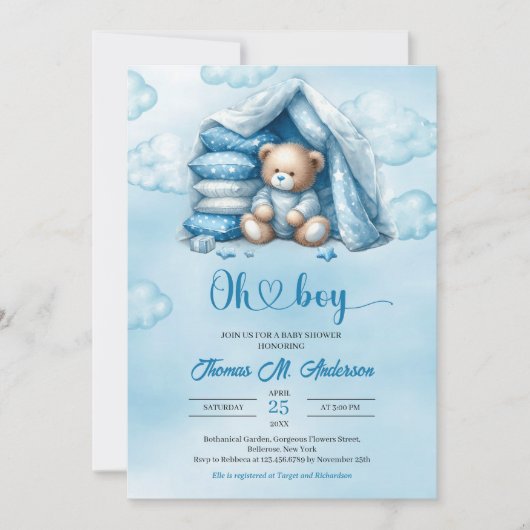 Boho schattige waterverf bruine teddybeer in een t kaart (Voorkant)