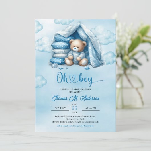 Boho schattige waterverf bruine teddybeer in een t kaart (Staand voorkant)