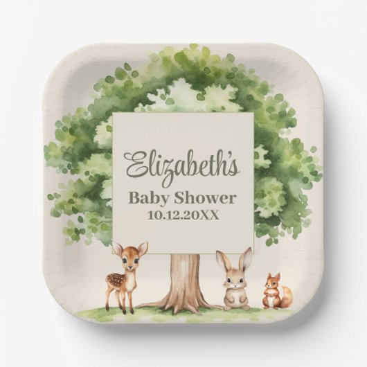 Boho Schattige Woodland Animals Baby shower Papieren Bordje (Voorkant)