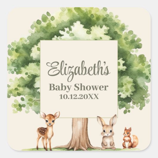 Boho Schattige Woodland Animals Baby shower Vierkante Sticker (Voorkant)