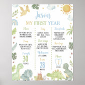 Boho Schattigee Dinosaurussen 1e Verjaardag Mijlpa Poster (Voorkant)