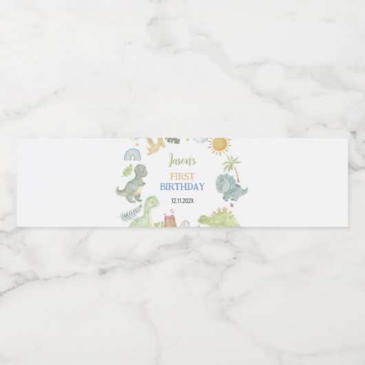 Boho Schattigee Dinosaurussen Verjaardagswaterfles Waterfles Etiket (Enkel label)