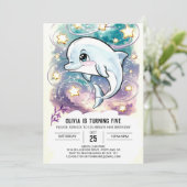 Boho Schattigee Kinderen Dolfijn Verjaardag Kaart (Staand voorkant)