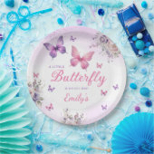 Boho Schattigee Paarse Vlinder Bloemen Meisje baby Papieren Bordje (Feest)