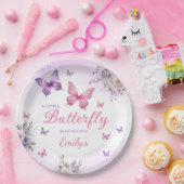 Boho Schattigee Paarse Vlinder Bloemen Meisje baby Papieren Bordje (Feest)