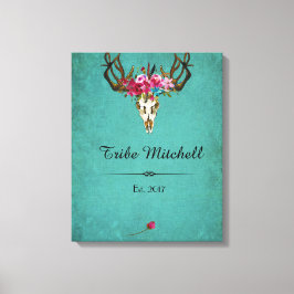 Boho Schedel Bloemen Familie Naam Muur Canvas Afdruk