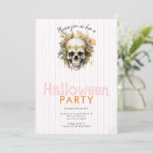 Boho Schedel Bloemrijk Roze Gestreepte Halloween F Kaart (Staand voorkant)