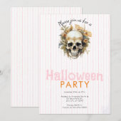 Boho Schedel Bloemrijk Roze Gestreepte Halloween F Kaart (Voorkant / Achterkant)