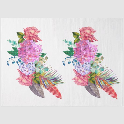 Boho Schedel en Bloemen Serie Design 6 Tissuepapier (Voorkant)