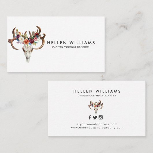 Boho schedel en bloemen visitekaartje (Voorkant / Achterkant)