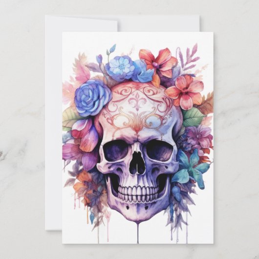 Boho schedel Gotische Waterverf Bloemen Vrijgezell Kaart (Achterkant)
