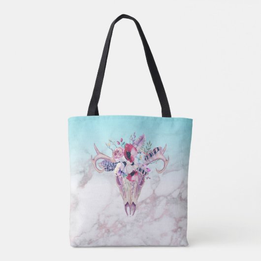Boho schedel & Marmer Ombre Tote Bag (Achterkant)