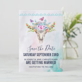 Boho Schedel met Bruidsbloemen Bruiloft Save The Date (Staand voorkant)