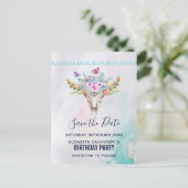 Boho Schedel met een Bloem Bouquet Bewaar de Datum Briefkaart (Staand voorkant)