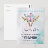 Boho Schedel met een Bloem Bouquet Bewaar de Datum Briefkaart (Voorkant / Achterkant)