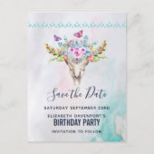 Boho Schedel met een bloemboeket Save the Date Briefkaart (Voorkant)