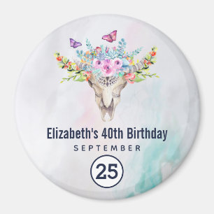 Boho Schedel met een bloemboeket Save the Date Magneet