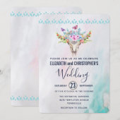 Boho schedel met een bloemenboeket bruiloft kaart (Voorkant / Achterkant)