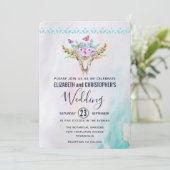 Boho schedel met een bloemenboeket bruiloft kaart (Staand voorkant)