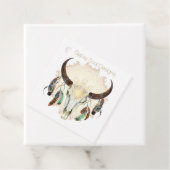 Boho schedel met veren bedankjes labels (In situ)