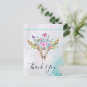 Boho Schedel met Vlinders en Bloemen Dank Je Briefkaart (Staand voorkant)