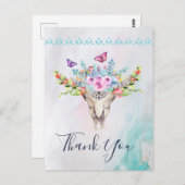 Boho Schedel met Vlinders en Bloemen Dank Je Briefkaart (Voorkant / Achterkant)