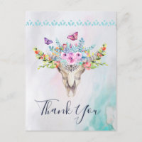 Boho Schedel met Vlinders en Bloemen Dank Je