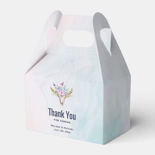 Boho Schedel met Vlinders en Bloemen Dank U Bedankdoosjes (Voorkant Zijde)