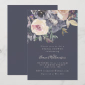 Boho schemerig donkerpaarse bloemige script bruilo kaart (Voorkant / Achterkant)