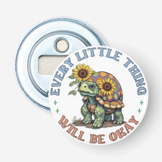 Boho Schildpad Elke kleine ding positiviteit Hipp Button Flesopener (Voorkant)