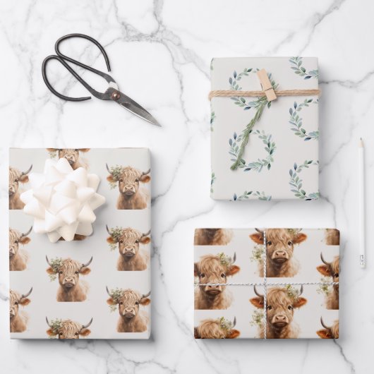 Boho Schotse Koe Inpakpapier Vel (Voorkant)