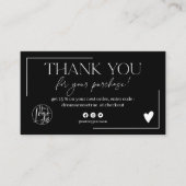Boho script bestelling zwart wit bedankt visitekaartje (Voorkant)