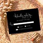 Boho Script Black Wedding Kindly Replay RSVP-kaart RSVP Kaartje