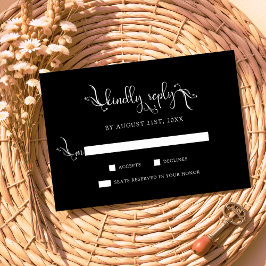 Boho Script Black Wedding Kindly Replay RSVP-kaart RSVP Kaartje