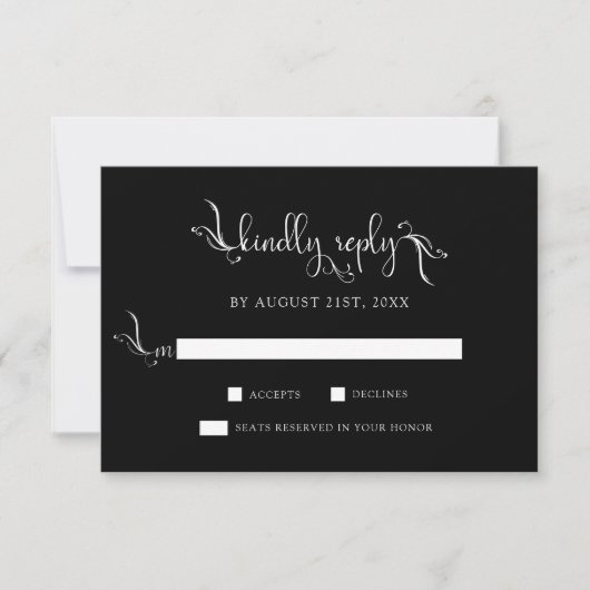 Boho Script Black Wedding Kindly Replay RSVP-kaart RSVP Kaartje (Voorkant)