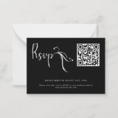 Boho Script Black Wedding QR Code Budget RSVP-kaar Notitiekaartje (Voorkant)