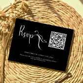 Boho Script Black Wedding QR Code Budget RSVP-kaar Notitiekaartje
