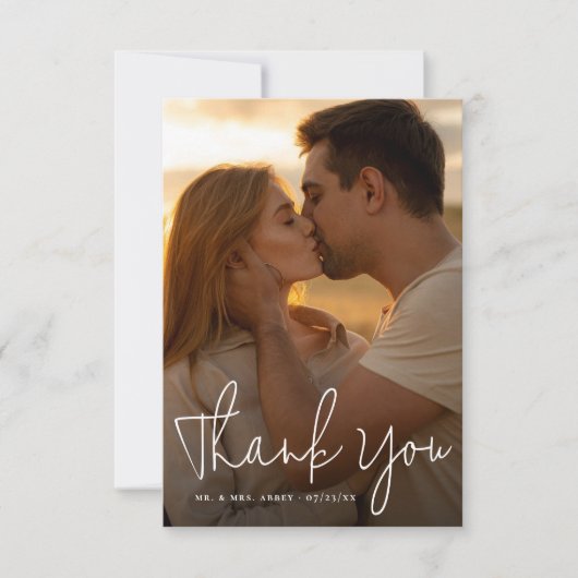 Boho Script & Classic Typografie Foto Bruiloft Bedankkaart (Voorkant)