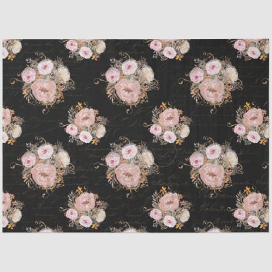 BOHO Script Ephemera Floral Waterverf Ontkoppeling Tissuepapier (Voorkant)