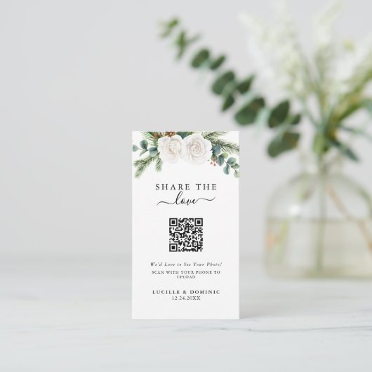 Boho Script Evergreen Wedding Share The Love Informatiekaartje (Staand voorkant)