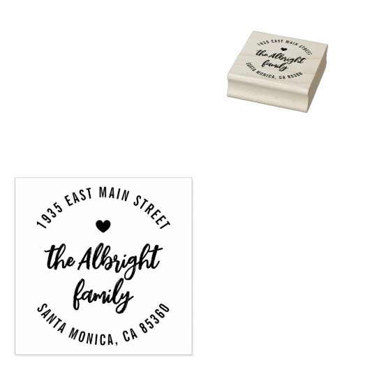 Boho Script Familienaam Hart Ronde Retouradres Rubberstempel (Gestempeld)