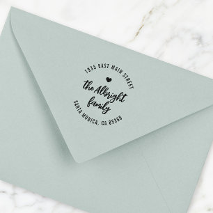 Boho Script Familienaam Hart Ronde Retouradres Rubberstempel