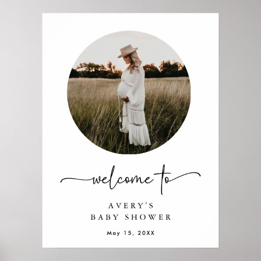 Boho Script Foto Baby shower Welkomstbord Poster (Voorkant)