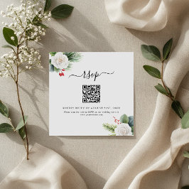 Boho Script Greenery QR Code Wedding RSVP Kaarten Notitiekaartje