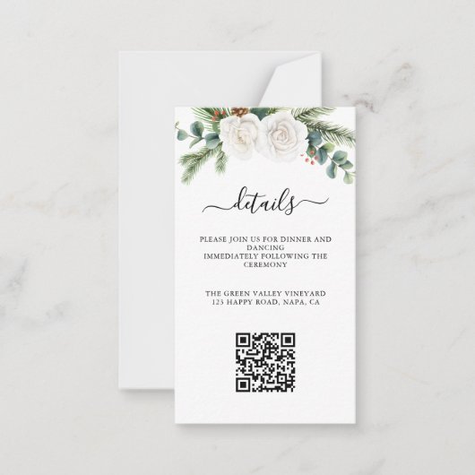 Boho Script Greenery Wedding Reception QR Code Notitiekaartje (Voorkant)